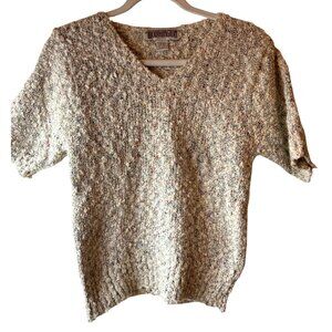 Worthington Petite Womens Short Sleeve V-Neck Sweater Size M Acrylic Polyester